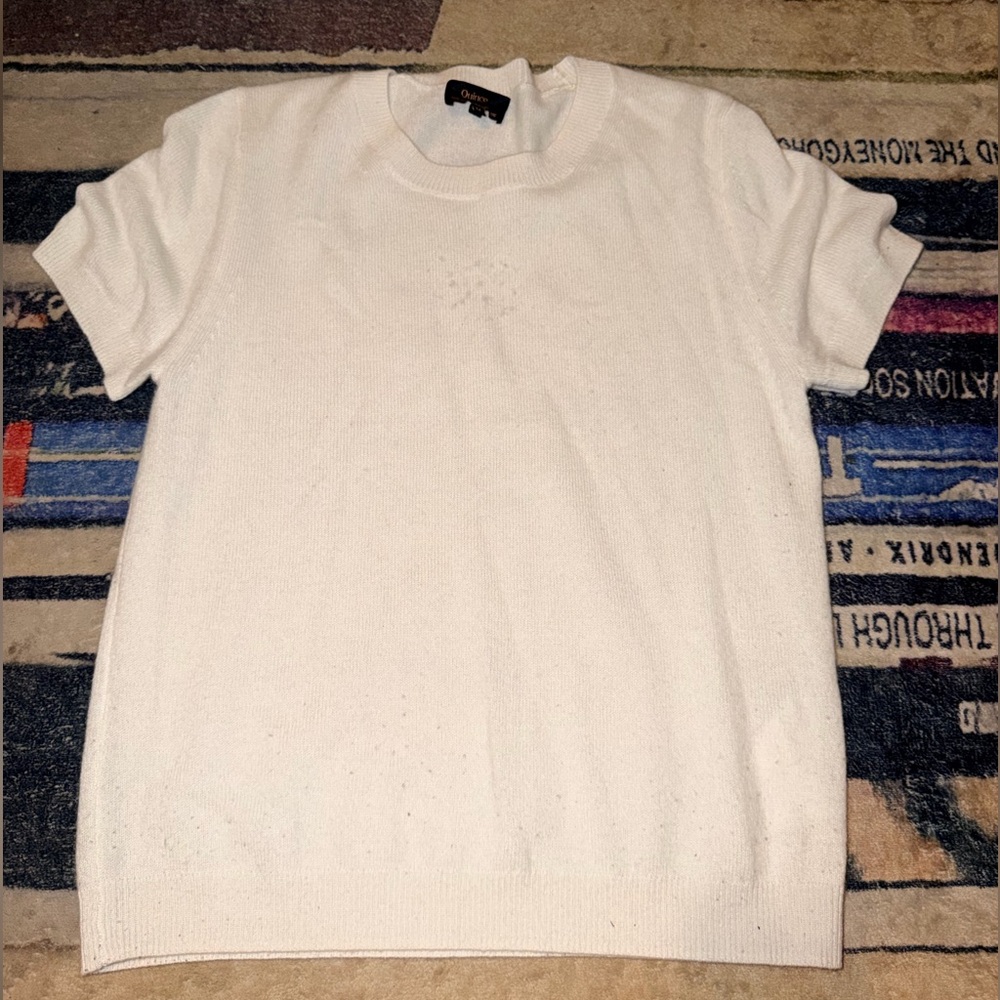 Quince Ivory cashmere Knit Short Sleeve Top medium